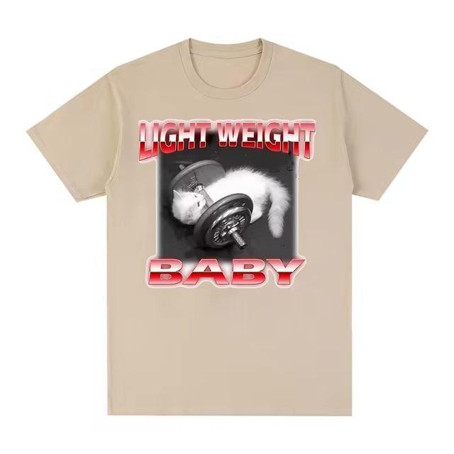 Funny Cute Cat Dumbbell Print Crew Neck T-shirt, Casual Loose Short Sleeve Fashion Summer T-Shirts Tops Women's Clothing, vintage unisex Printed