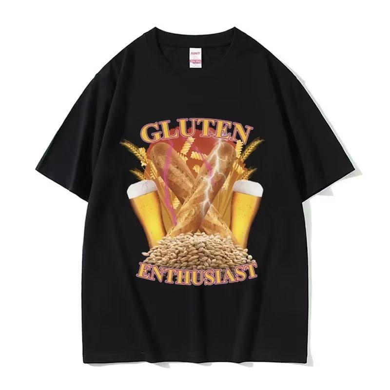 Funny Gluten Enthusiast Meme Vintage Graphic T Shirt Men's Fashion Cotton Short Sleev T-shirts O-Neck Loose Oversized T-shirt Streetwear, Funny Tees