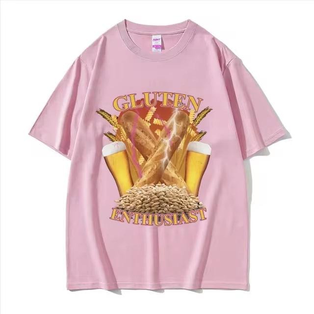 Funny Gluten Enthusiast Meme Vintage Graphic T Shirt Men's Fashion Cotton Short Sleev T-shirts O-Neck Loose Oversized T-shirt Streetwear, Funny Tees