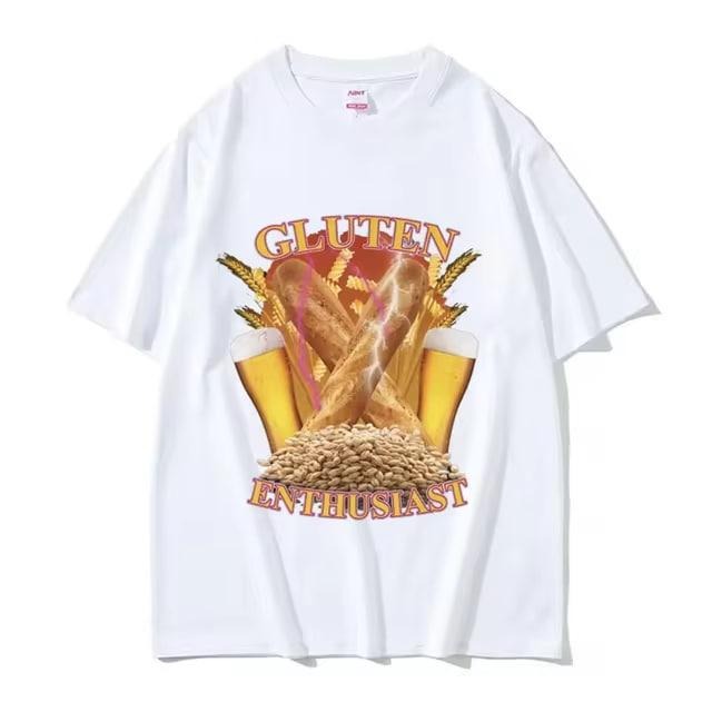 Funny Gluten Enthusiast Meme Vintage Graphic T Shirt Men's Fashion Cotton Short Sleev T-shirts O-Neck Loose Oversized T-shirt Streetwear, Funny Tees