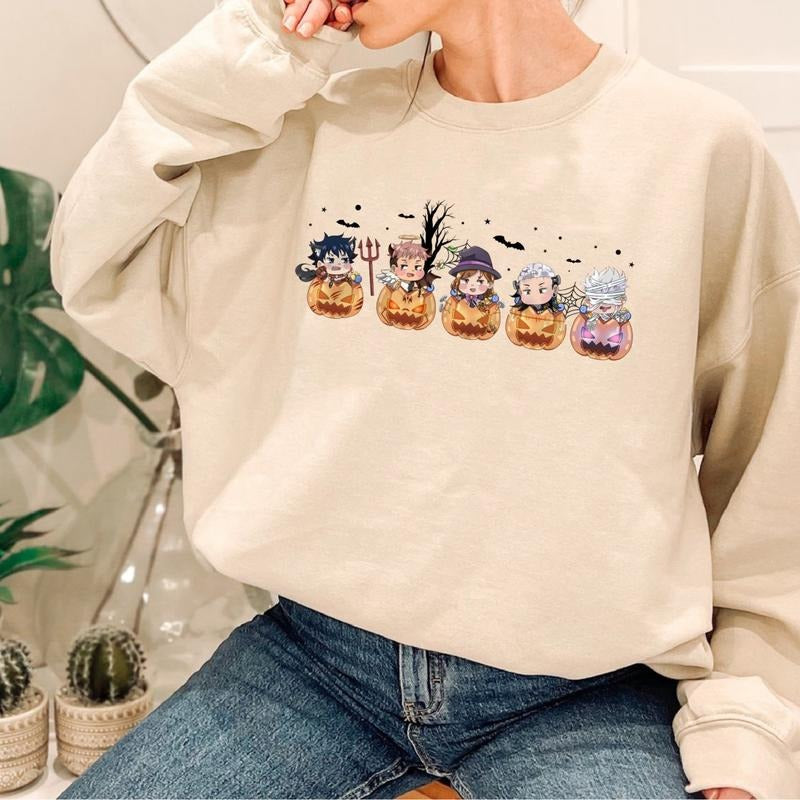Funny Jujutsu Kaisen Halloween Sweatshirt, Anime Sweatshirt, Itadori, Gojo Satoru, Fushiguro Megumi, Ryomen Sukuna