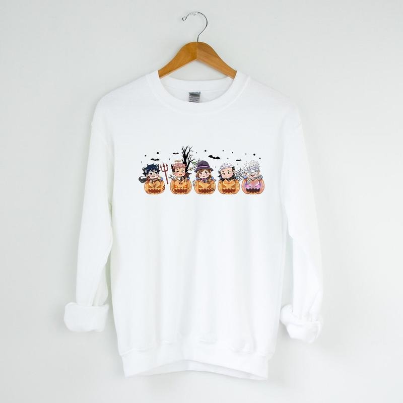 Funny Jujutsu Kaisen Halloween Sweatshirt, Anime Sweatshirt, Itadori, Gojo Satoru, Fushiguro Megumi, Ryomen Sukuna
