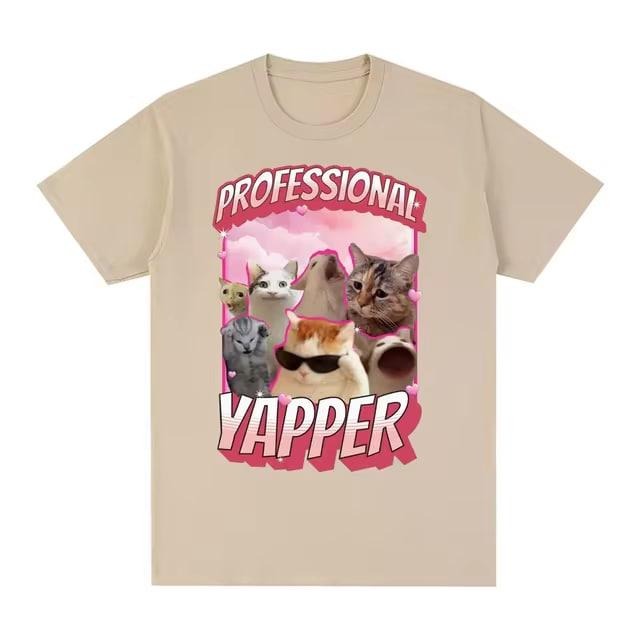 Funny Professional Yapper Meme Cat Pattern Vintage Graphic Tee Womens Fashion Retro Short sleeved Tshirt Casual Comfortable T-shirt, Funny T-shirt