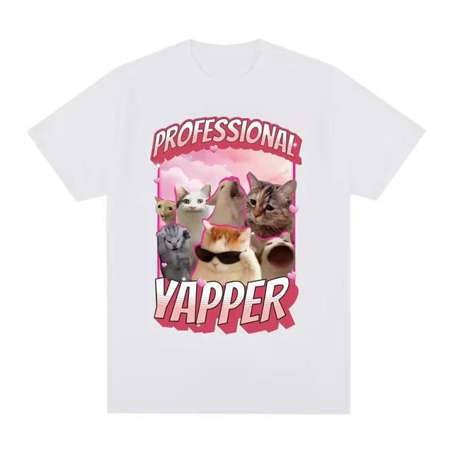 Funny Professional Yapper Meme Cat Pattern Vintage Graphic Tee Womens Fashion Retro Short sleeved Tshirt Casual Comfortable T-shirt, Funny T-shirt