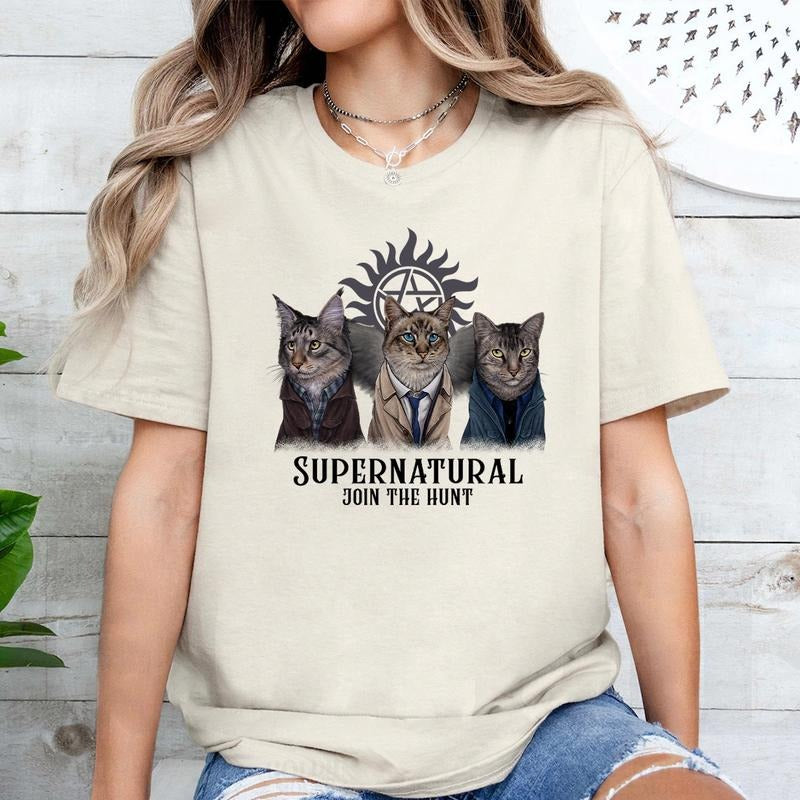 Funny Supernatural Cat T Shirt, Supernatural Vintage T Shirt, Gift For Woman and Man Unisex T-Shirt Sweatshirt Hoodie style 001