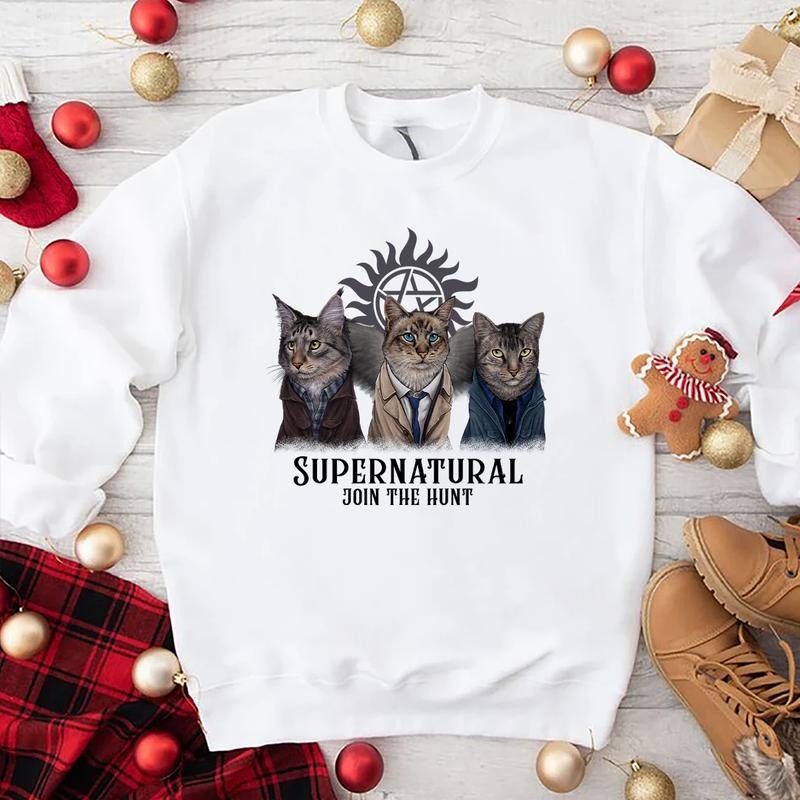 Funny Supernatural Cat T Shirt, Supernatural Vintage T Shirt, Gift For Woman and Man Unisex T-Shirt Sweatshirt Hoodie style 001