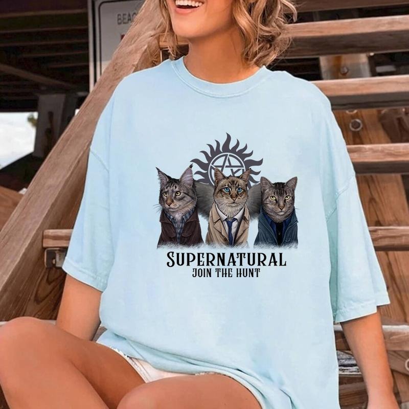 Funny Supernatural Cat T Shirt, Supernatural Vintage T Shirt, Gift For Woman and Man Unisex T-Shirt Sweatshirt Hoodie style 001