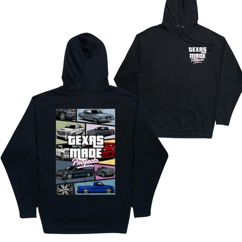 GTA Texas Made Projects Hoodie, GTA Hoodie, Gaming Shirt, Car Merch Graphic Design Shirt For Men, Menswear Tops Casual Long Sleeve