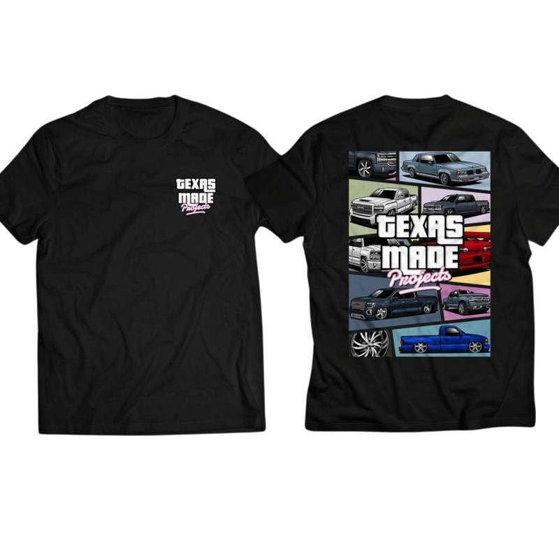 GTA Texas Made Projects T-shirt, Gaming Shirt, Car Merch Graphic Design Shirt For Men, Menswear Tops Tshirt Streetwear