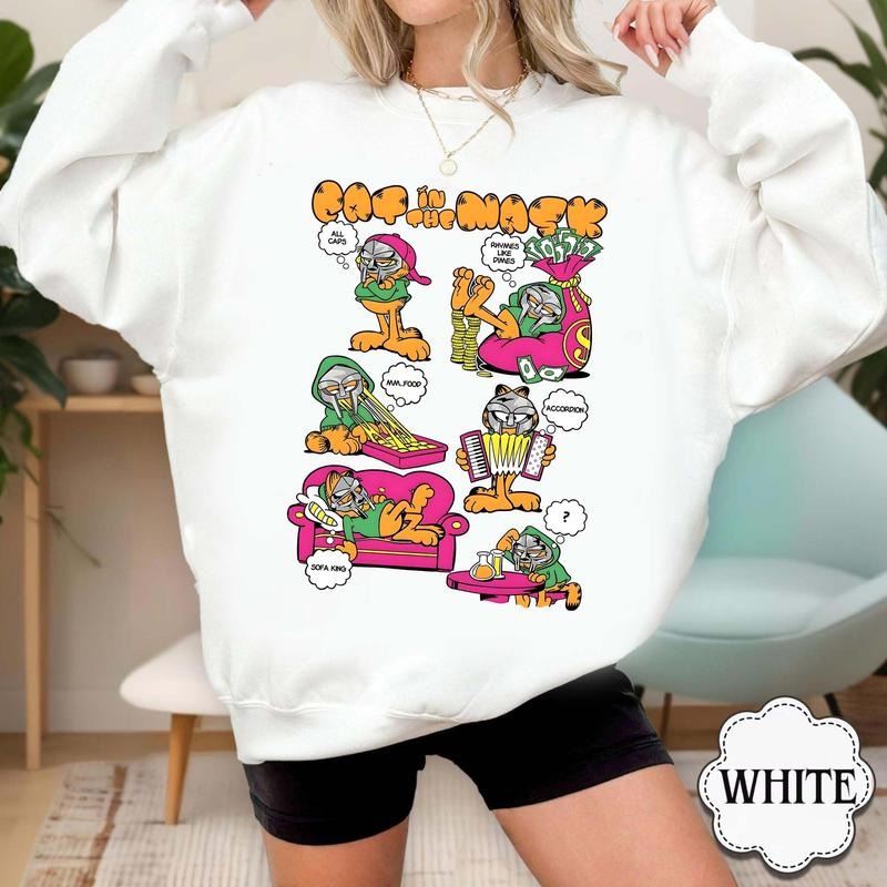 Garfield Cat MF DOOM Mask Graphic T-Shirt, Urban Streetwear with Hip Hop Style Design, Perfect Sweatshirt for DOOM Fans, Hoodies for Cartoon Fans style 001