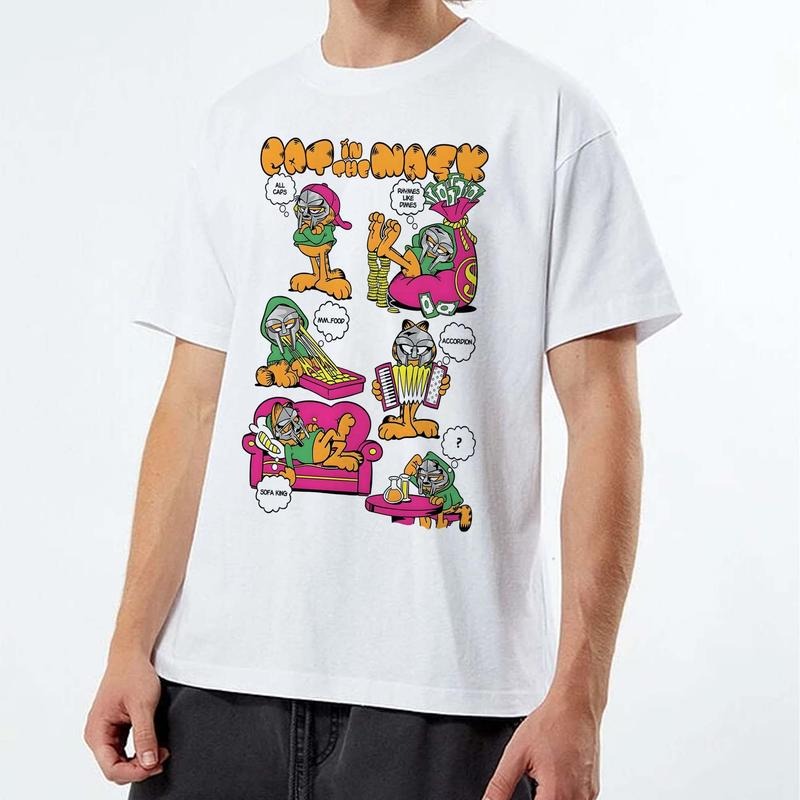 Garfield Cat MF DOOM Mask Graphic T-Shirt, Urban Streetwear with Hip Hop Style Design, Perfect Sweatshirt for DOOM Fans, Hoodies for Cartoon Fans style 001