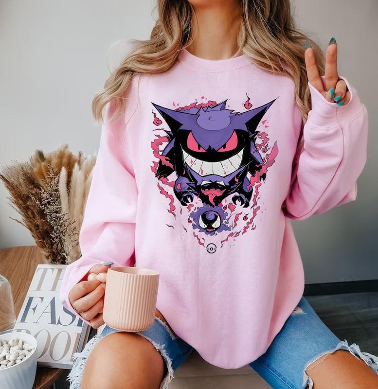 Gengar SWEATSHIRTS | Gengar Ghost Sweatshirt | Dark Ghost Kaiju Japanese Style SWEATSHIRTS | Japanese Anime Movie Film Nerd Gaming Novelty Funny Unisex Sweatshirts | Gengar Halloween Sweatshirt