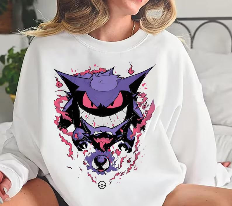 Gengar SWEATSHIRTS | Gengar Ghost Sweatshirt | Dark Ghost Kaiju Japanese Style SWEATSHIRTS | Japanese Anime Movie Film Nerd Gaming Novelty Funny Unisex Sweatshirts | Gengar Halloween Sweatshirt