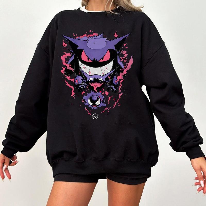Gengar SWEATSHIRTS | Gengar Ghost Sweatshirt | Dark Ghost Kaiju Japanese Style SWEATSHIRTS | Japanese Anime Movie Film Nerd Gaming Novelty Funny Unisex Sweatshirts | Gengar Halloween Sweatshirt