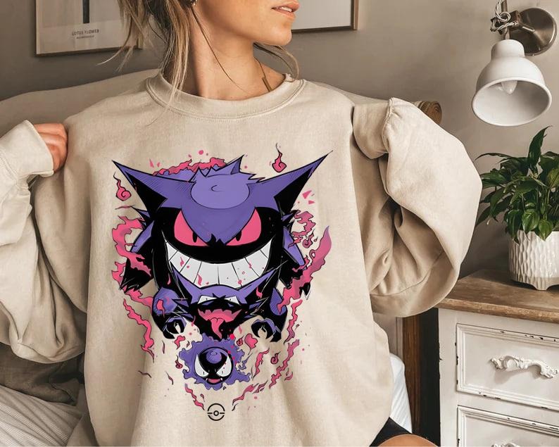 Gengar SWEATSHIRTS | Gengar Ghost Sweatshirt | Dark Ghost Kaiju Japanese Style SWEATSHIRTS | Japanese Anime Movie Film Nerd Gaming Novelty Funny Unisex Sweatshirts | Gengar Halloween Sweatshirt