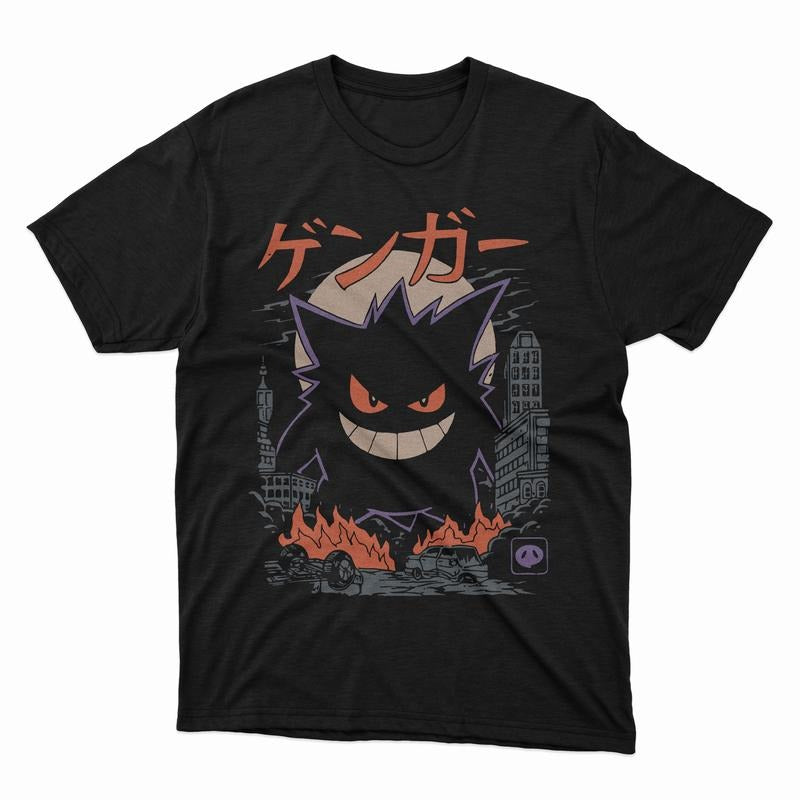 Gengar shirt, Pocket Monsters Anime Shirt, Halloween Shirt Japanese Anime Jersey Gift