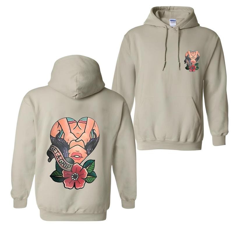 Get A Grip 2 Side Printed T-shirt Sweatshirt Hoodie, Naughty Clothes Men, Comfort Errands, Cotton Fabric Menswear, Streetwear Vibes, Classic Unisex Oversized Pocket Sport Sweaters