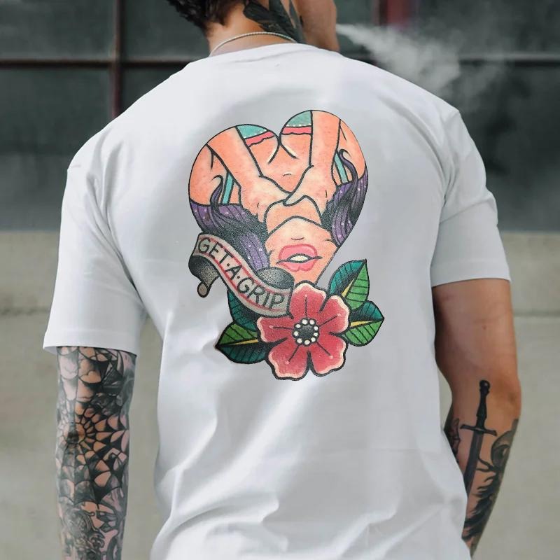 Get A Grip Floral Lady Print Men's T-shirt Motorcycle Shirt Cotton Menswear Unisex Domestic Hoodie Sweatshirt Underwear Human