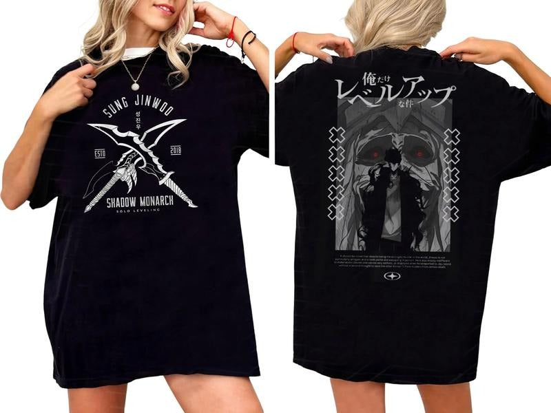 Gildan Solo Leveling Arise Tee 2 Side Sweatshirt with Manga Design for Anime Lovers, Unisex, Comfortable Cotton, Lightweight Polyester