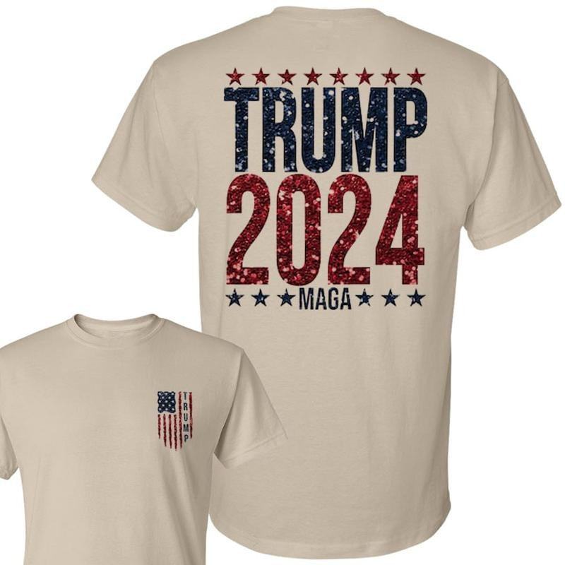 Glitter Trump USA Flag Shirt, Glitter Trump 2024 MAGA Shirt, President Trump Shirt, Girly Trump Shirt, Election 2024 Shirt,  Election 2024 Tshirt For Trump Supporters, Unisex Cotton 2 Sides Shirt, Full Colors, Full Sizes Menswear Top