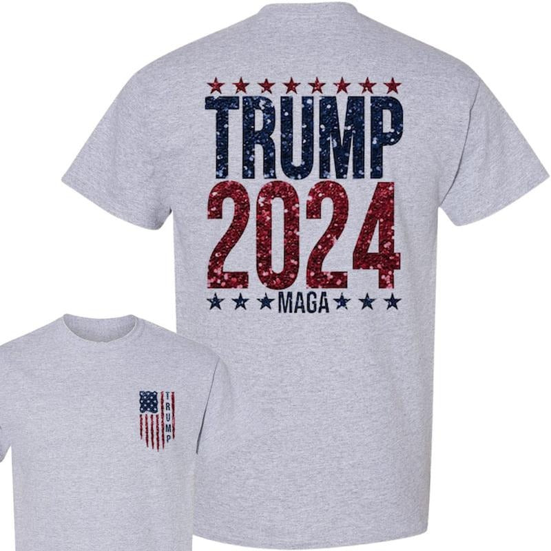 Glitter Trump USA Flag Shirt, Glitter Trump 2024 MAGA Shirt, President Trump Shirt, Girly Trump Shirt, Election 2024 Shirt,  Election 2024 Tshirt For Trump Supporters, Unisex Cotton 2 Sides Shirt, Full Colors, Full Sizes Menswear Top