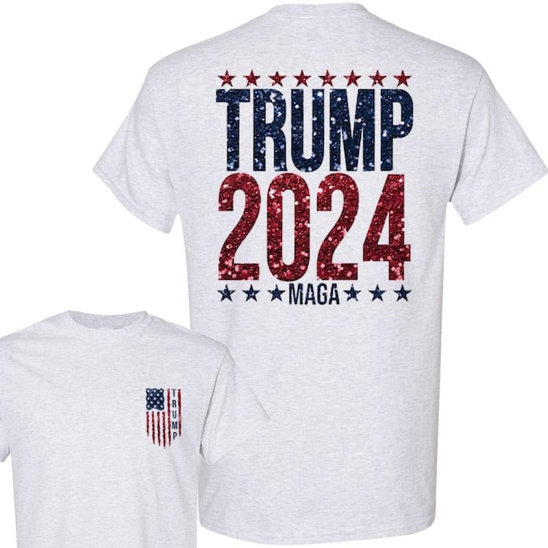 Glitter Trump USA Flag Shirt, Glitter Trump 2024 MAGA Shirt, President Trump Shirt, Girly Trump Shirt, Election 2024 Shirt,  Election 2024 Tshirt For Trump Supporters, Unisex Cotton 2 Sides Shirt, Full Colors, Full Sizes Menswear Top