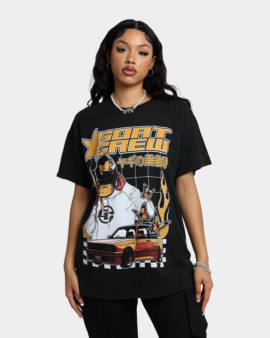 Goat Crew Flaming Racer Vintage T-Shirt Black Wash Style001