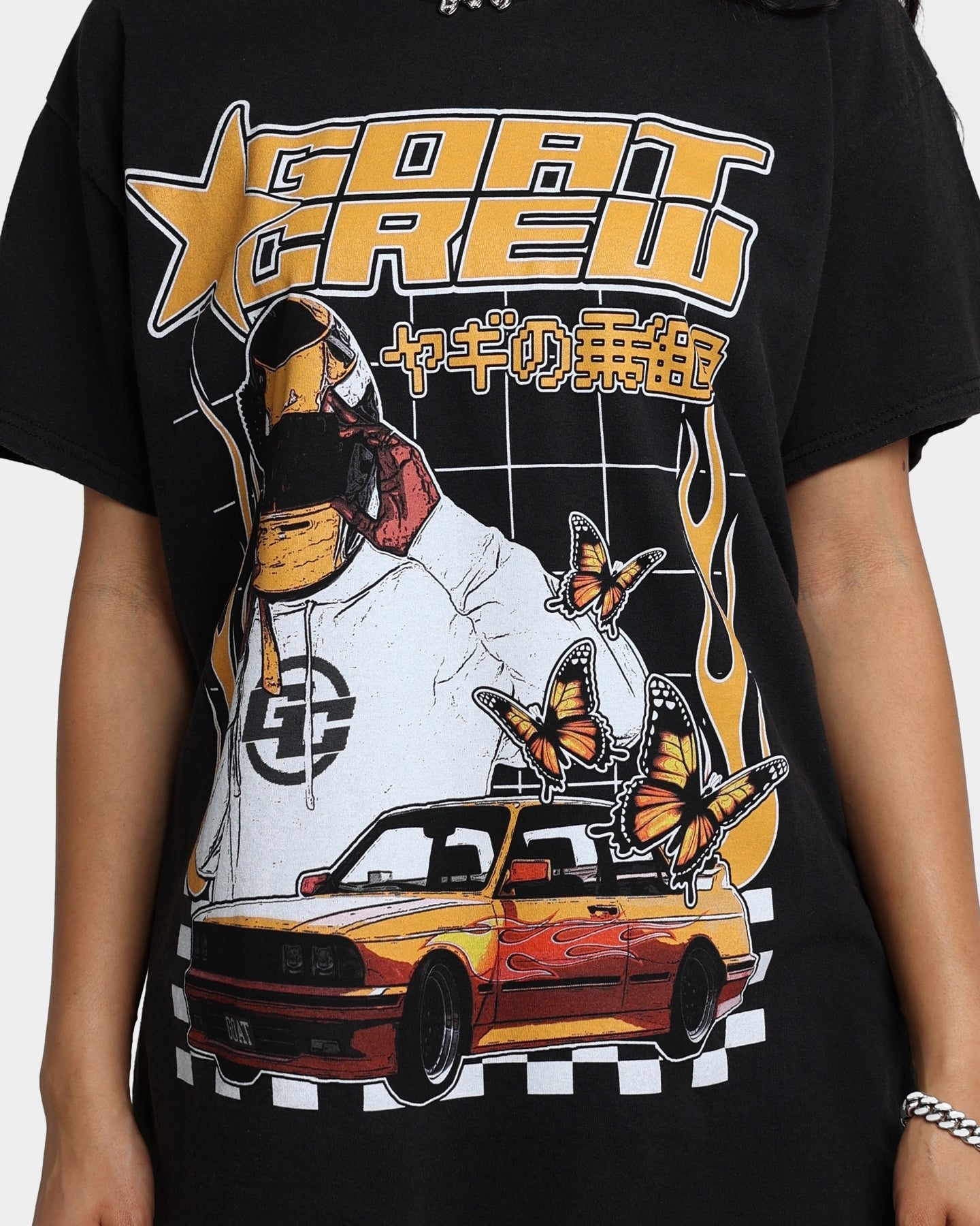 Goat Crew Flaming Racer Vintage T-Shirt Black Wash Style001