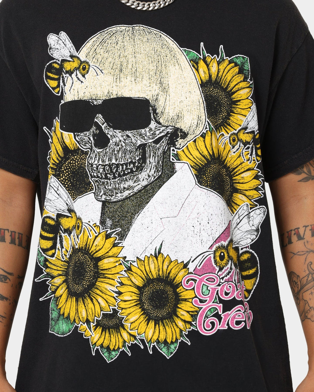 Goat Crew Flower Skull Vintage T-Shirt Black Wash