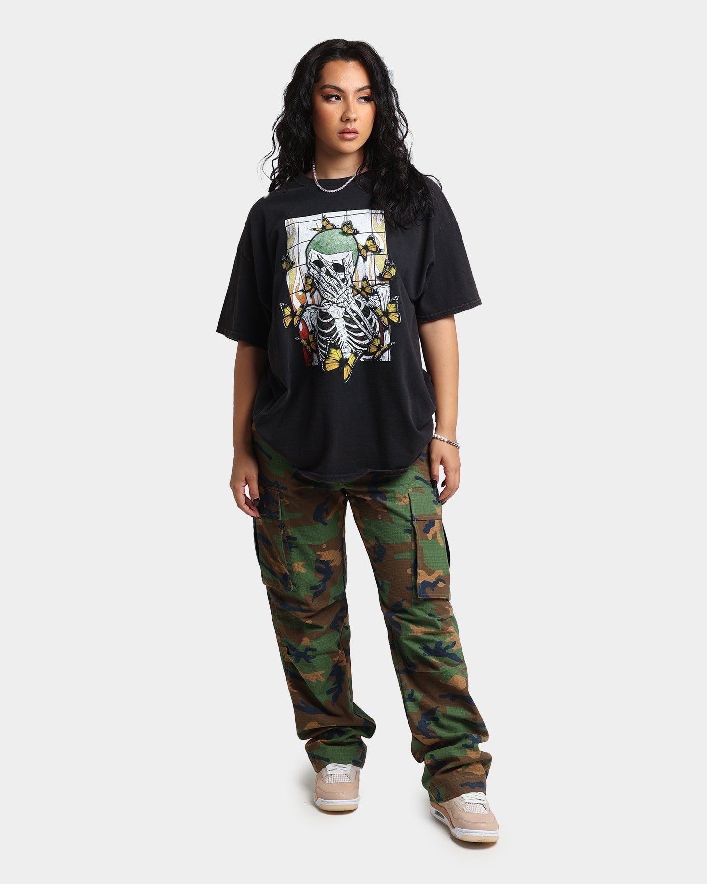 Goat Crew Green Skeleton Vintage T-Shirt Washed Black Style001