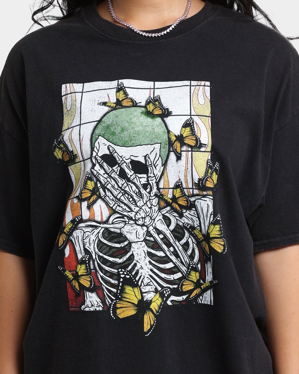 Goat Crew Green Skeleton Vintage T-Shirt Washed Black Style001