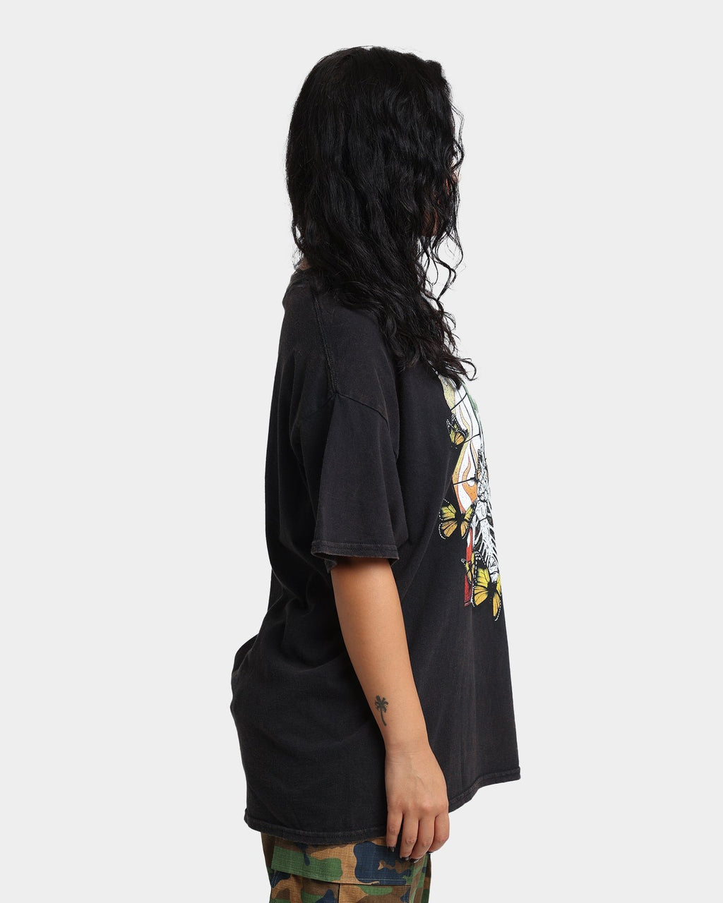 Goat Crew Green Skeleton Vintage T-Shirt Washed Black Style001