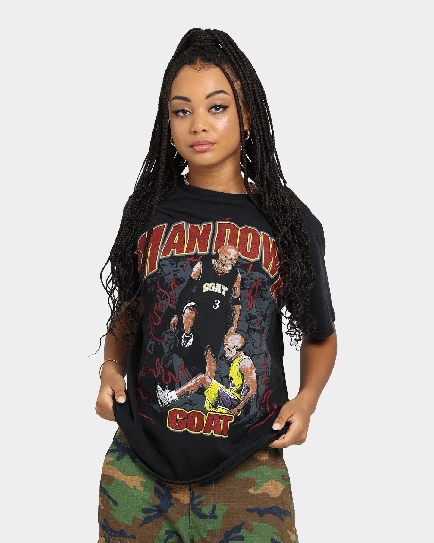 Goat Crew Man Down Vintage T-Shirt Black Wash Style001