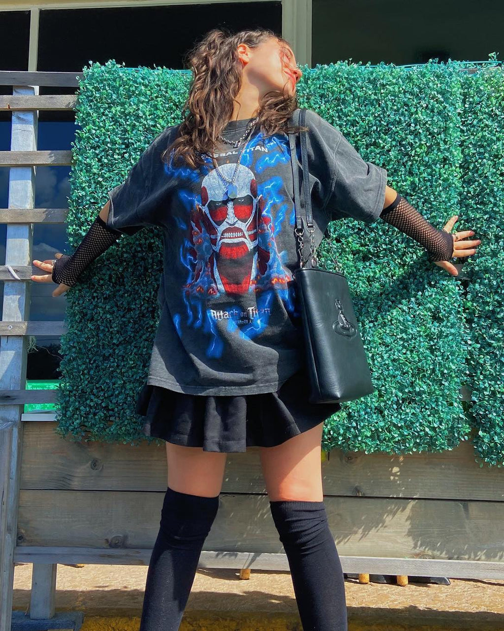 Goat Crew X Attack On Titan Colossal Titan Vintage T-Shirt Vintage Black Style001