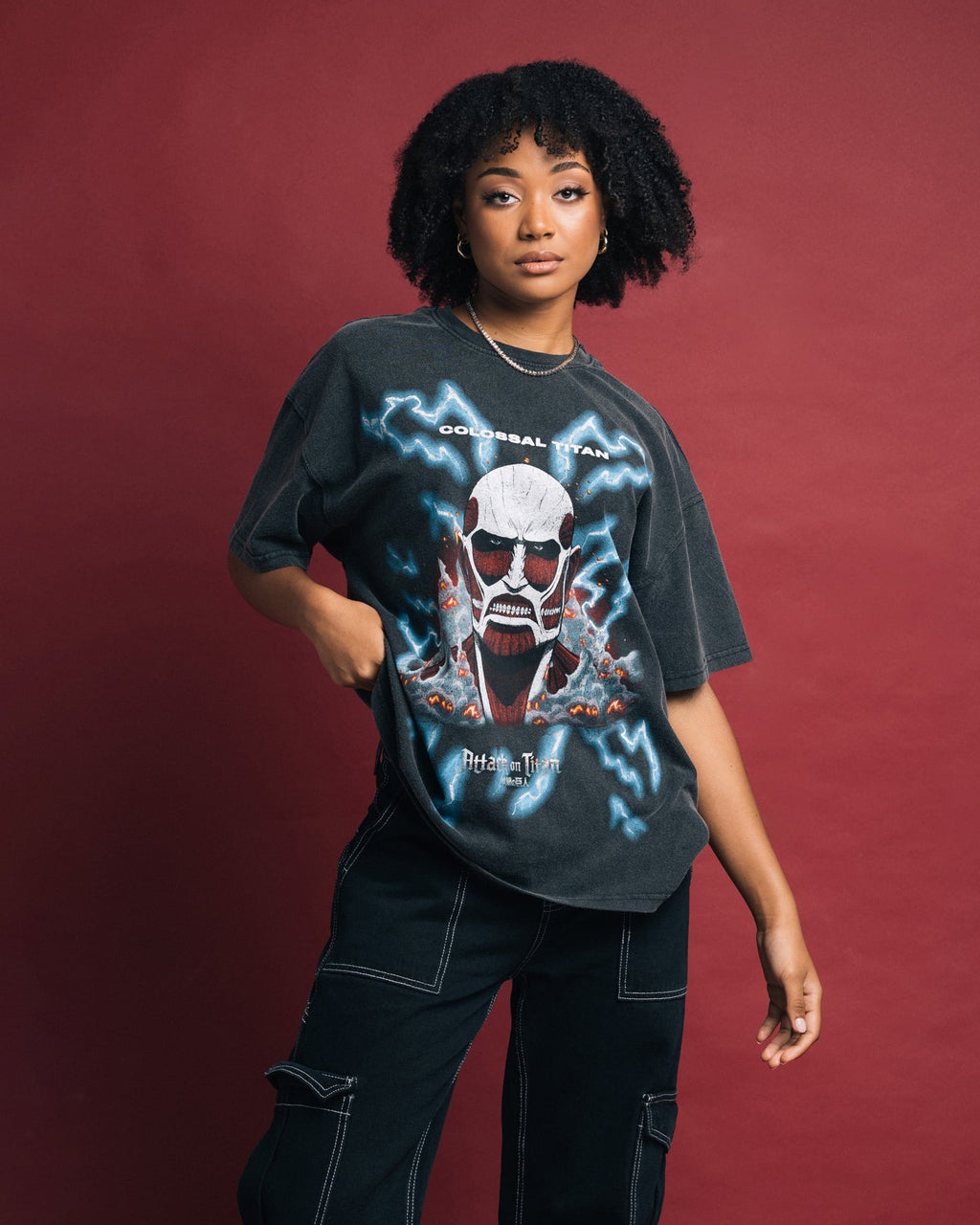 Goat Crew X Attack On Titan Colossal Titan Vintage T-Shirt Vintage Black Style001