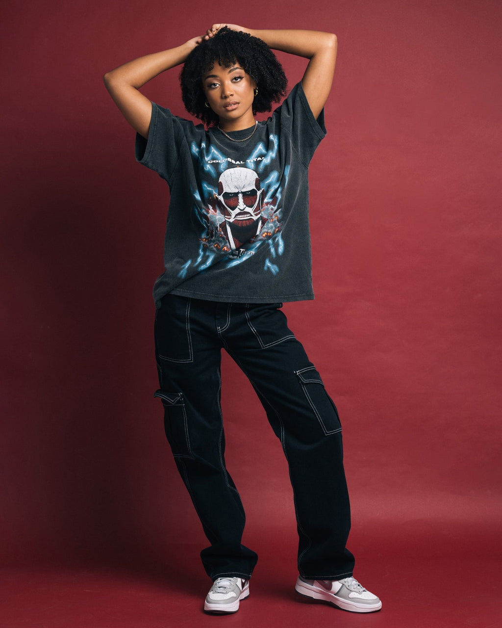 Goat Crew X Attack On Titan Colossal Titan Vintage T-Shirt Vintage Black Style001