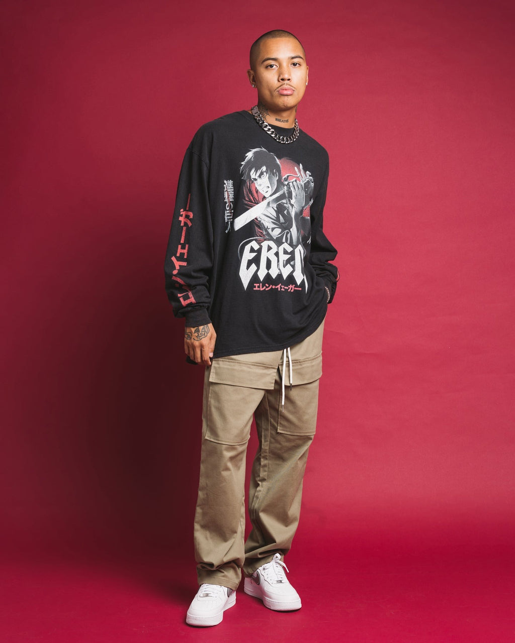 Goat Crew X Attack On Titan Eren Long Sleeve Vintage T-Shirt Black Wash