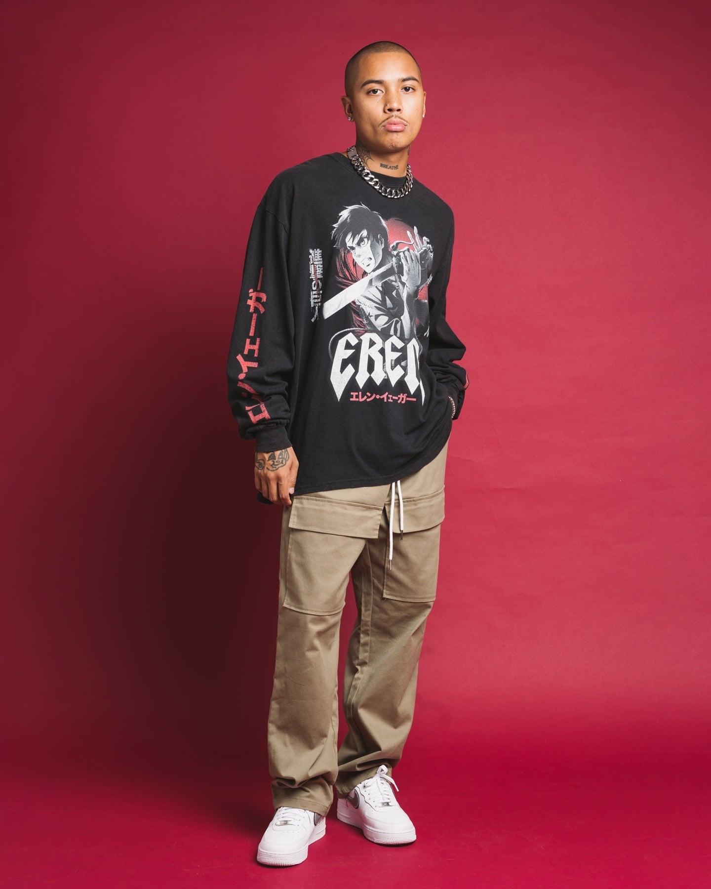 Goat Crew X Attack On Titan Eren Long Sleeve Vintage T-Shirt Black Wash