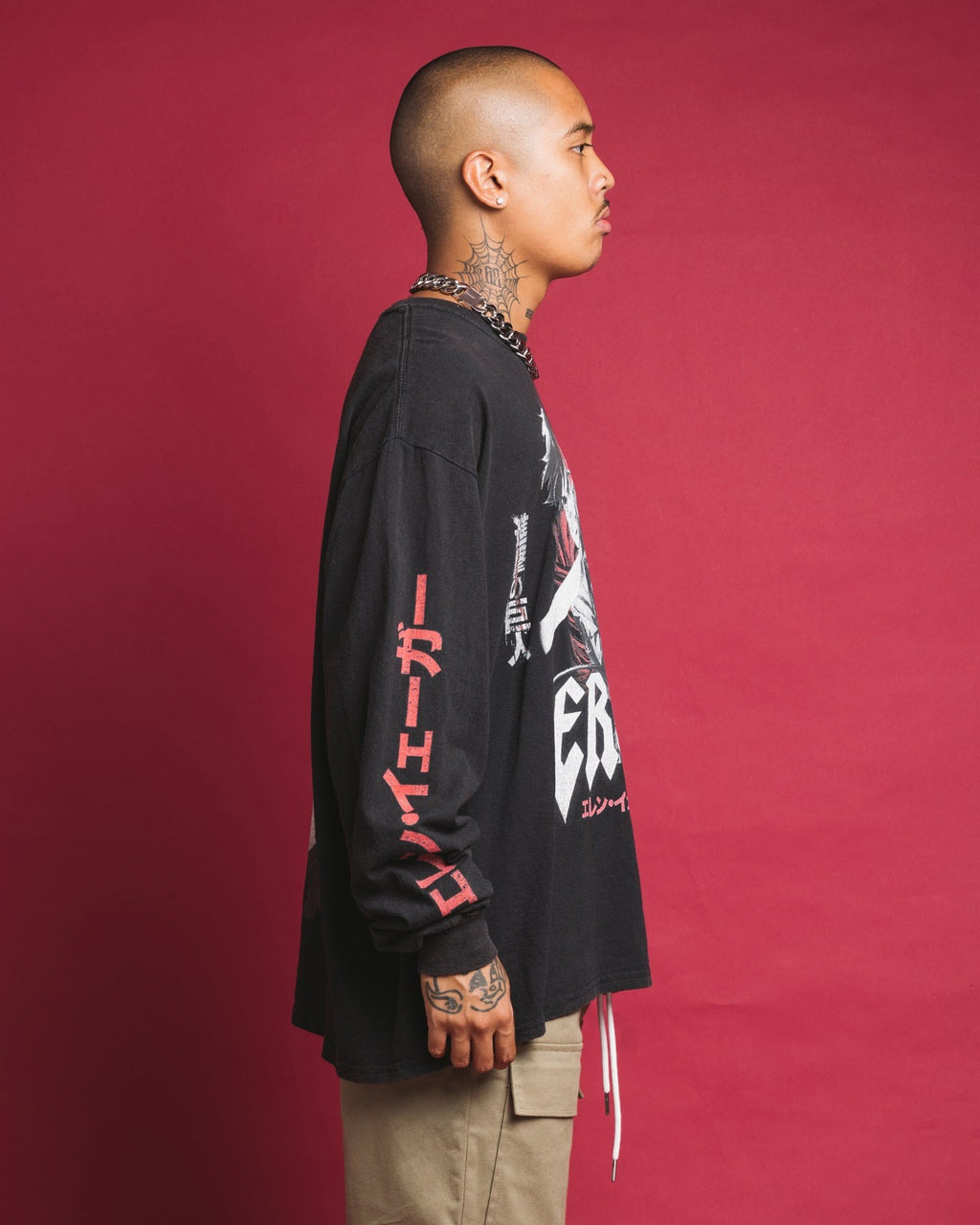 Goat Crew X Attack On Titan Eren Long Sleeve Vintage T-Shirt Black Wash