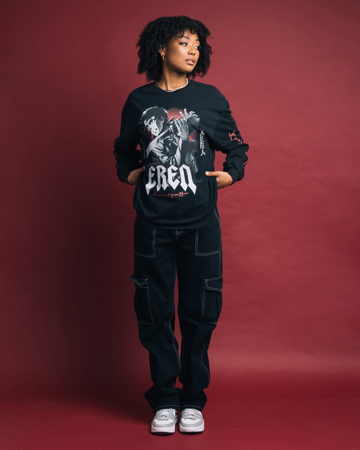 Goat Crew X Attack On Titan Eren Long Sleeve Vintage T-Shirt Black Wash Style001