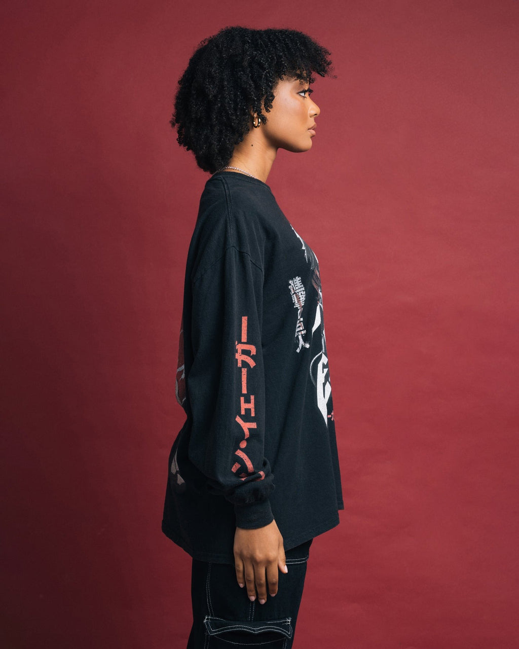 Goat Crew X Attack On Titan Eren Long Sleeve Vintage T-Shirt Black Wash Style001