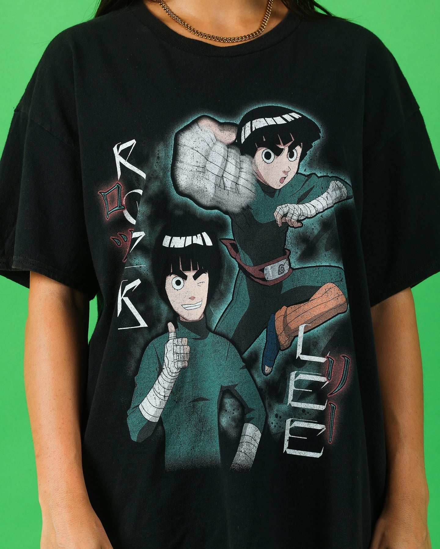 Goat Crew X Naruto Rock Lee Vintage T-Shirt Black Wash Style001