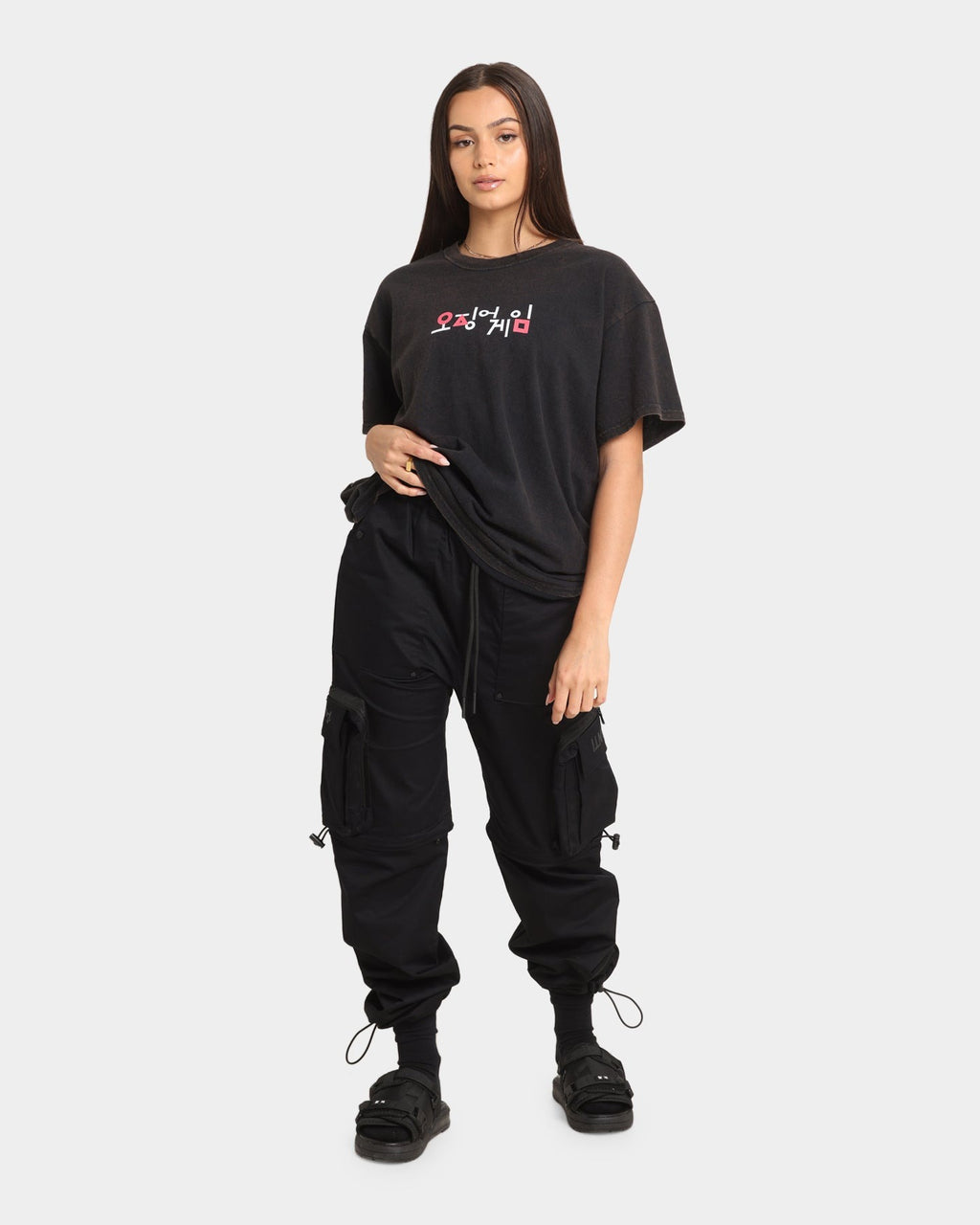 Goat Crew X Squid Game Logo Vintage T-Shirt Black Wash Style001