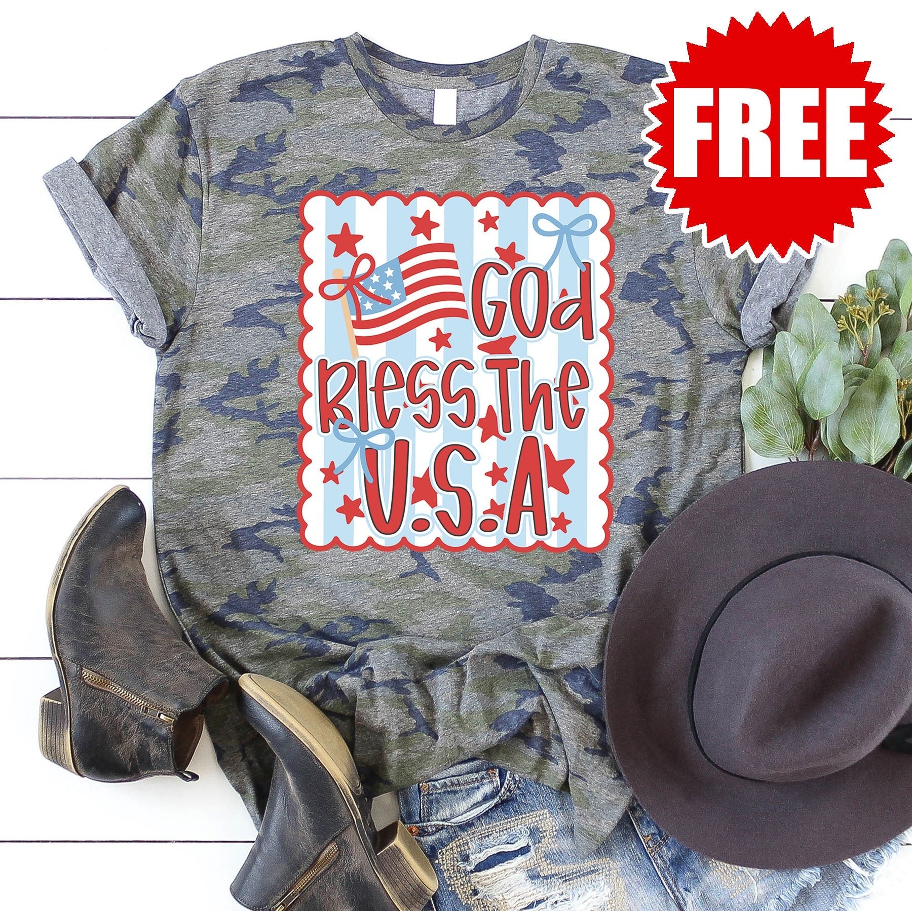 God Bless USA Tee - Vintage Camo - 0