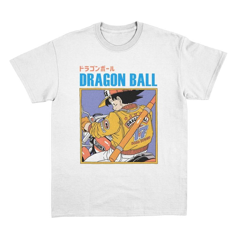 Goku Riding a Bike Graphic T-Shirt, Anime Inspired Tee Inactive, Vintage anime tees, 2000s clothes Menswear Top
