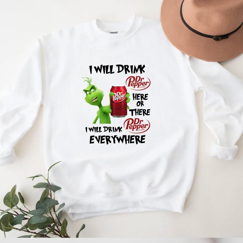 Grlnch I Will Drink Dr Pepper Sweatshirt, GRmas Season Christmas Friends Sweatshirt,Thug Life Christmas Movie Hoodie, Christmas Gifts Menswear Hoodie
