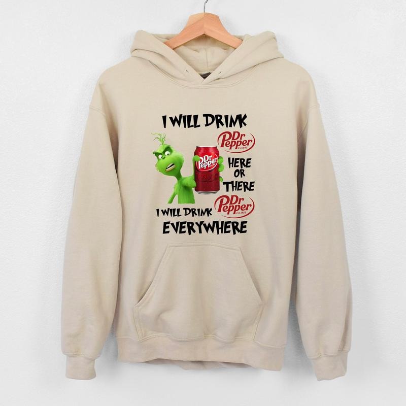 Grlnch I Will Drink Dr Pepper Sweatshirt, GRmas Season Christmas Friends Sweatshirt,Thug Life Christmas Movie Hoodie, Christmas Gifts Menswear Hoodie
