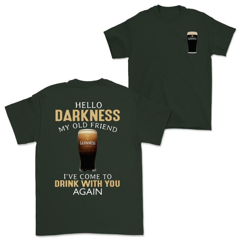 Guinness Vintage 2 Sided T-shirt, Hello Darkness My Old Friend T-shirt For Women, For men, Gift For Women