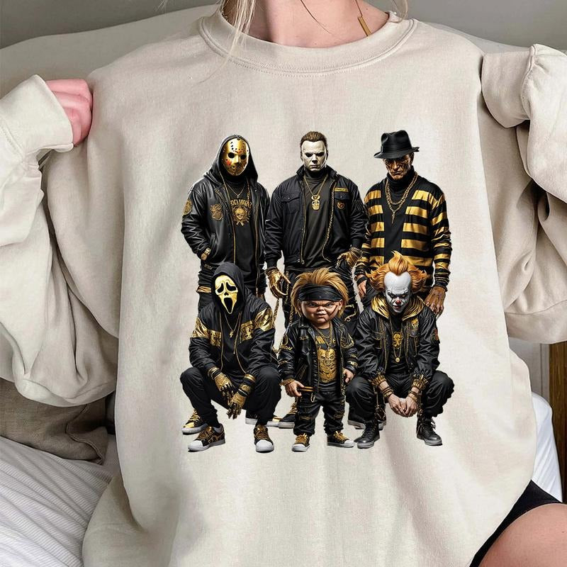 Halloween Horror Characters Shirt, Halloween Graphic Tee Shirt Comfort Cotton