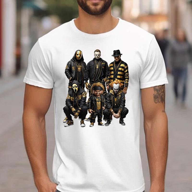 Halloween Horror Characters Shirt, Halloween Graphic Tee Shirt Comfort Cotton